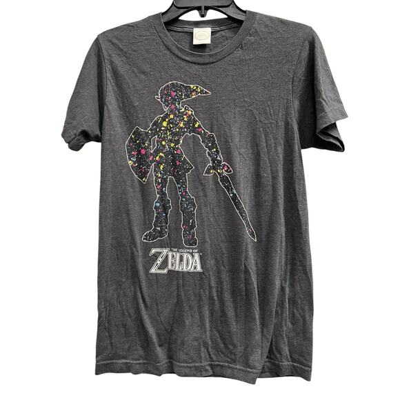 ZELDA by Nintendo charcoal gray logo gaming tee paint flecked grunge sz S - Picture 1 of 5
